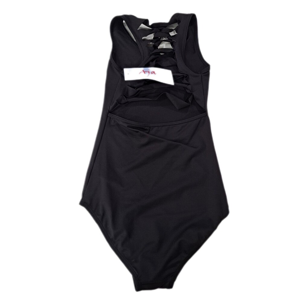 Aja VTG Cutout Slashed Ladder Back Tank Leotard Boycut Black Women's Size S - Picture 10 of 13